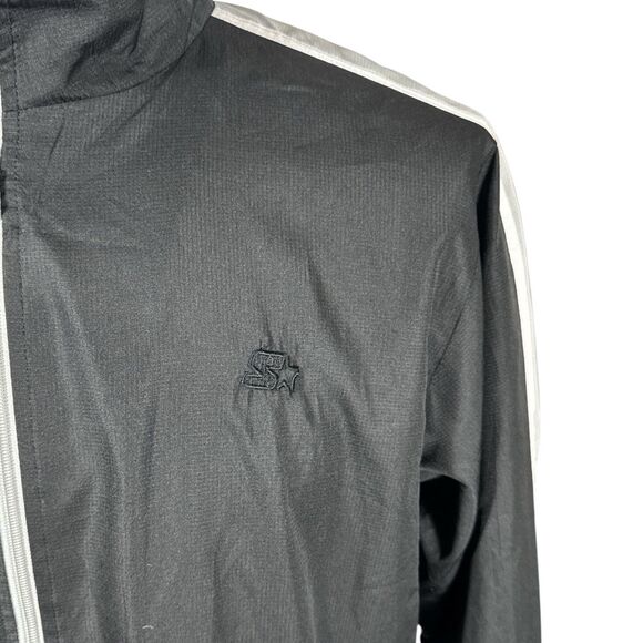 Vintage Starter Black White Stripe Zip Up Track Jacket Men’s XL 46/48 Mesh Lined - Picture 2 of 7